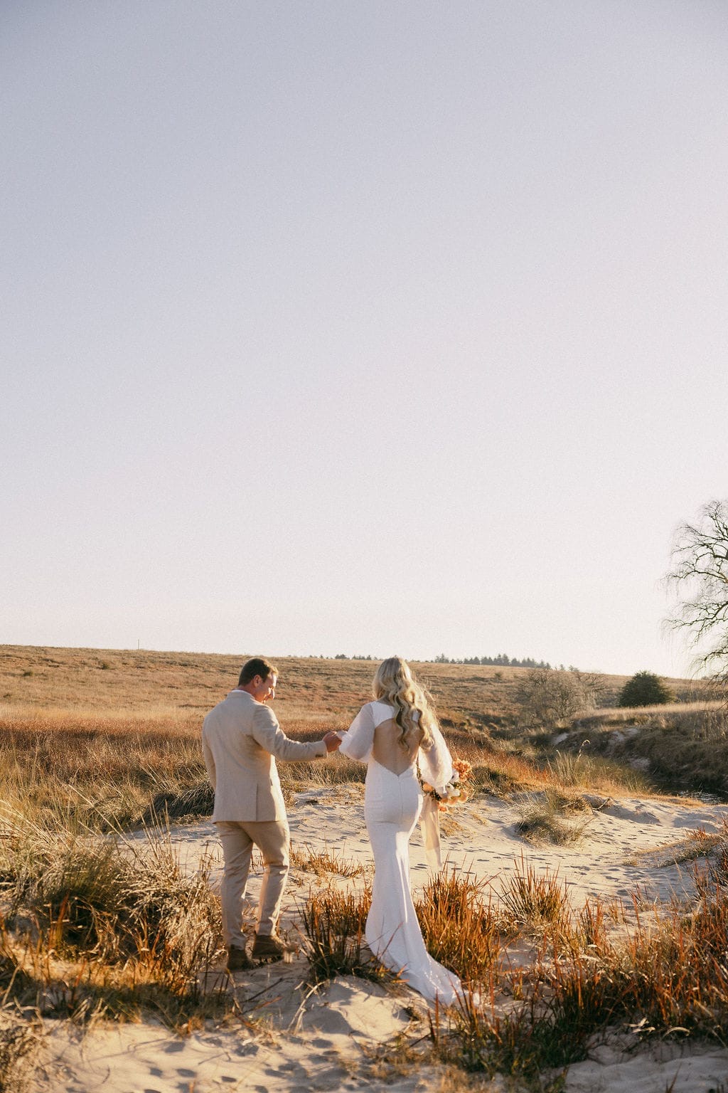 Pre-loved Elary wedding dress with sheer tulle puff sleeves and deep V-neckline