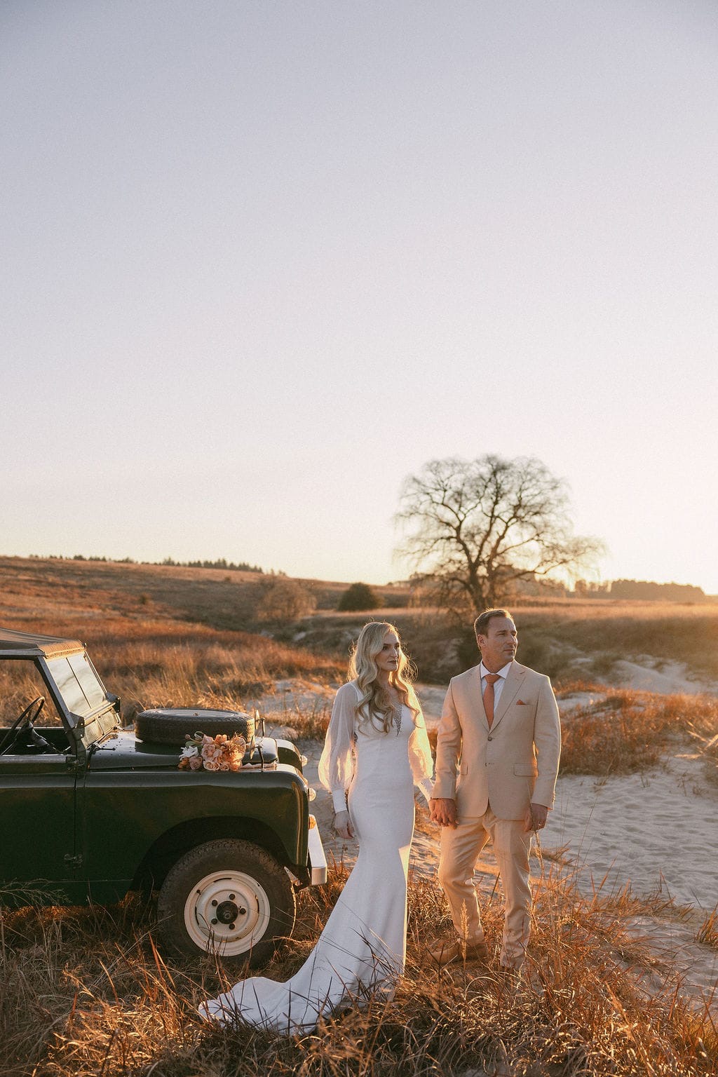 Pre-loved Elary wedding dress with sheer tulle puff sleeves and deep V-neckline