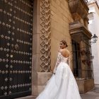 Gwendoline wedding dress off-shoulder lace appliqué with long sheer sleeves and tulle skirt