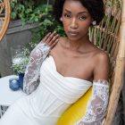 basque waist crepe wedding dress Olivia