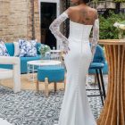 Basque waist crepe wedding dress Olivia with lace sleeves