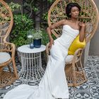 Basque waist crepe wedding dress Olivia