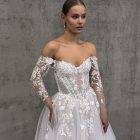 Teddy A-line wedding dress with floral lace bodice and detachable sleeve