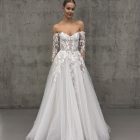 Teddy sparkling A-line wedding gown with off-the-shoulder lace sleeves