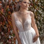 April beaded A-line wedding dress with plunging illusion neckline