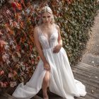April A-line wedding dress with beaded open back and full skirt