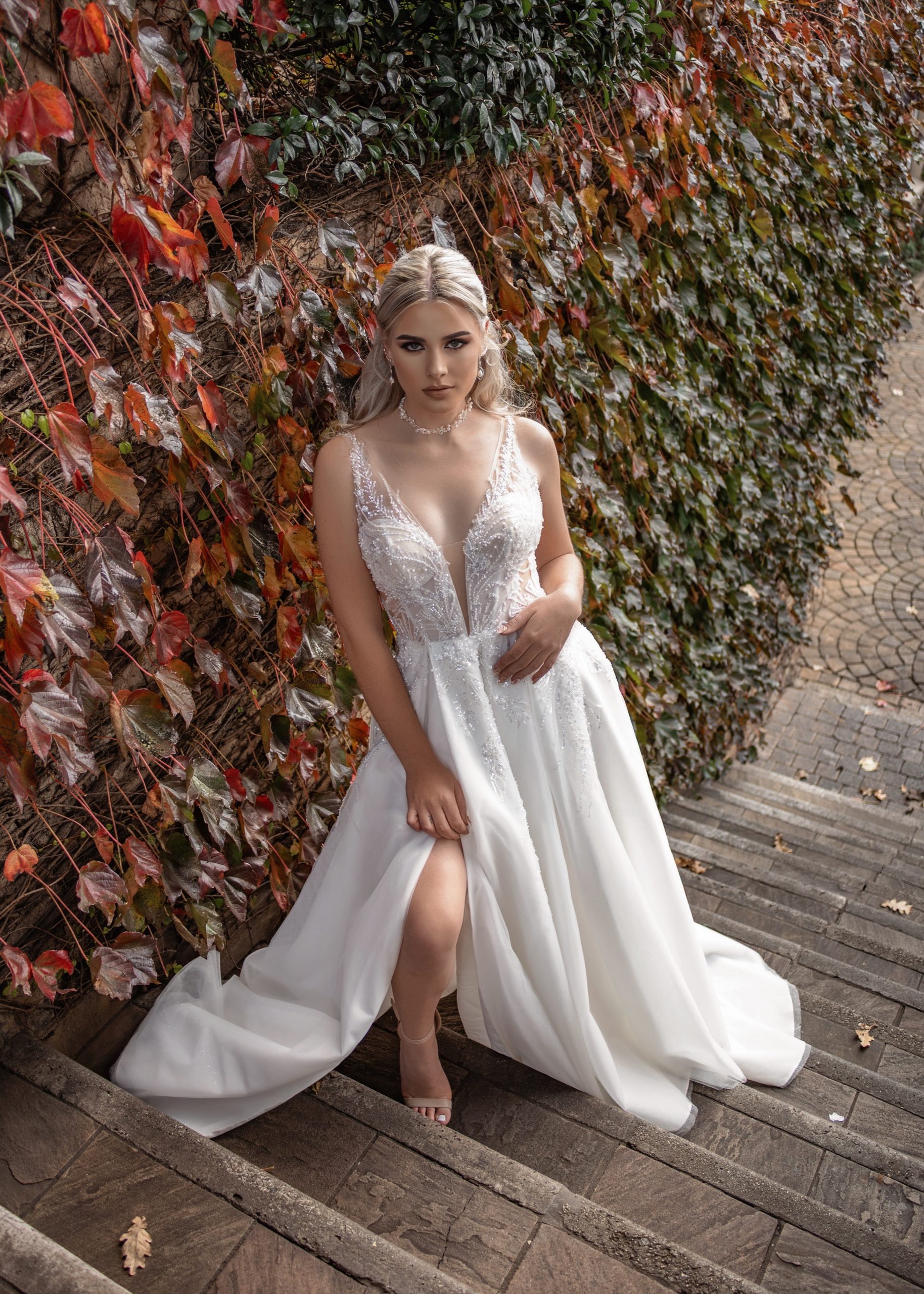 April A-line wedding dress with beaded open back and full skirt