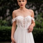 Claire romantic A-line wedding gown with plunging lace bodice